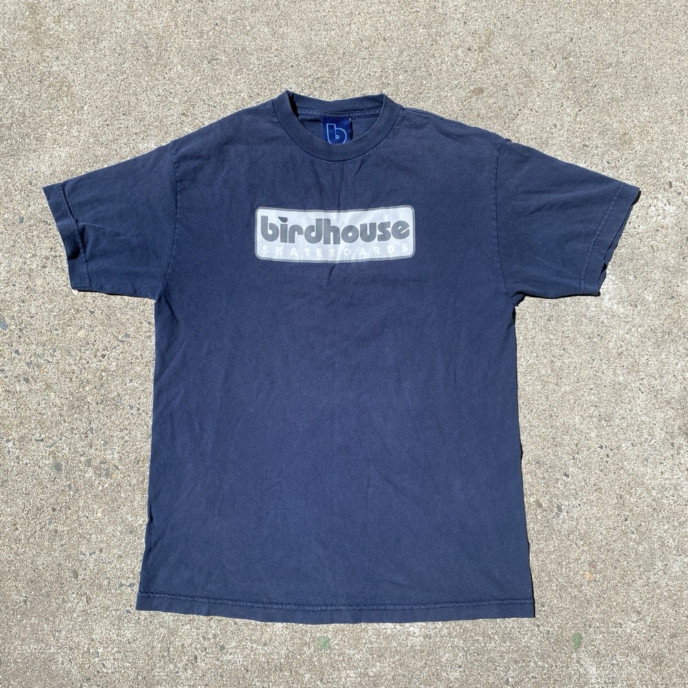 Vintage Birdhouse Skateboards Tee Shirt 90s Y2K Medium Blue Tony Hawk USA Logo